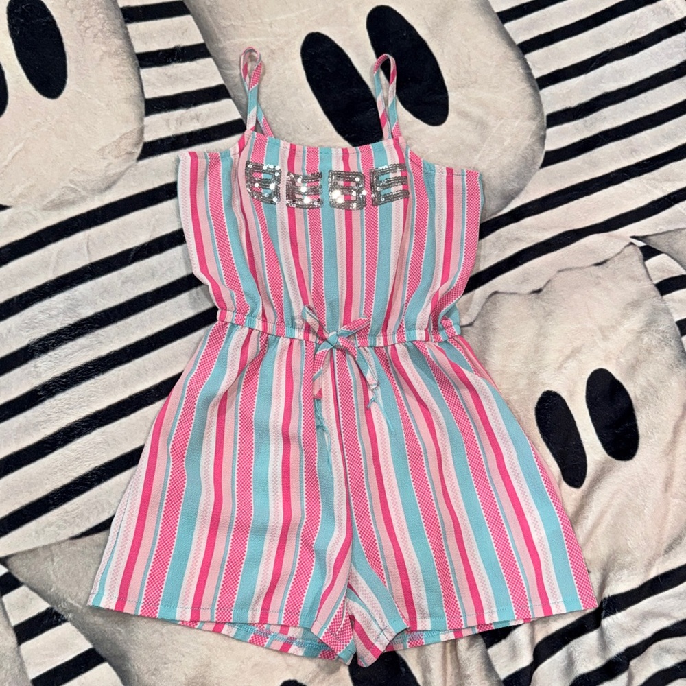 Bebe Striped Pink and Blue Romper